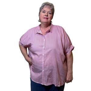 R40-2X NWT Umgee Striped Collared Button Down Oversized Top with Folded Sleeves